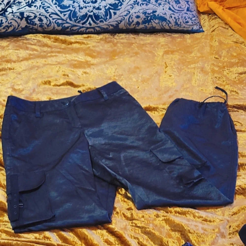 Express black satin cargo pants